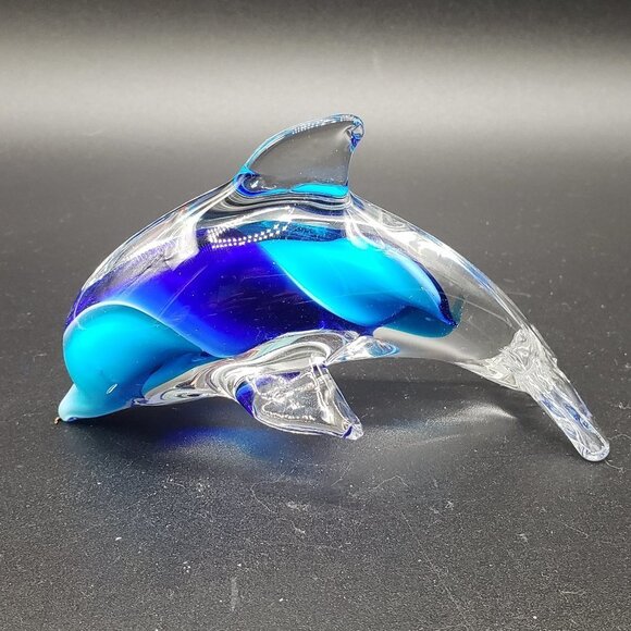 Murano Style Small Cobalt and Light Blue Swirl Art Glass Paperweight AS … - Picture 7 of 10